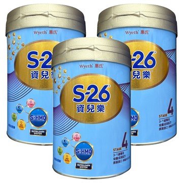 Wyeth 惠氏 S-26 資兒樂幼童成長配方奶粉 再升級版 4號 3~7歲  850g  3罐