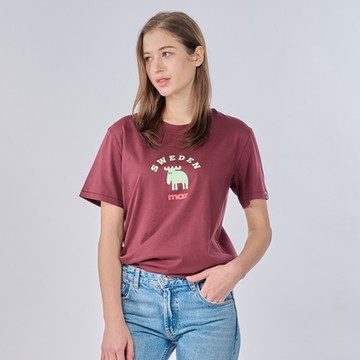 moz瑞典 環形駝鹿 舒適柔棉 100%純棉短T-棕紅(亞洲版)女款