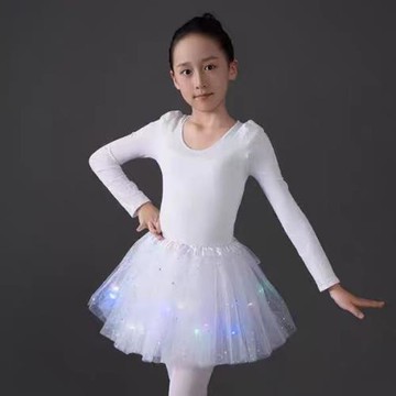 兒童演出舞蹈服半身裙帶燈發光裙芭蕾舞亮片裙跳舞表演裙蓬蓬裙