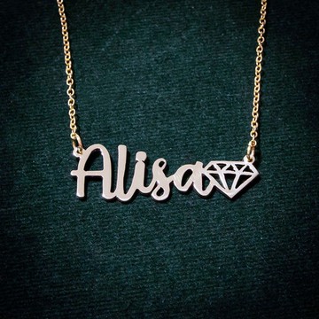 定制 - 定制帶有鑽石圖案的名字項鍊手寫樣式