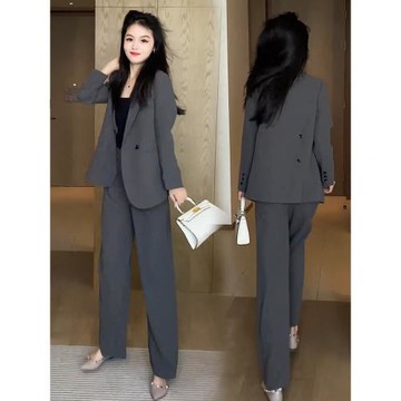 時尚氣質小西裝套裝女春季新款設計感西服外套+闊腿褲顯瘦兩件套