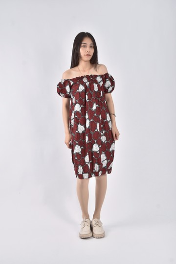 (S) bali bidadari batik花紋紅色洋裝