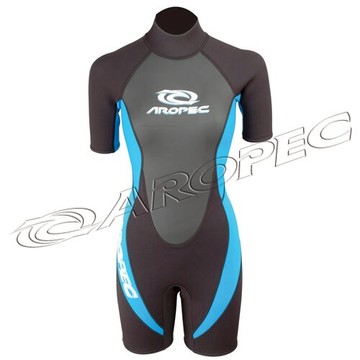 【【蘋果戶外】】AROPEC DS-3B07W(黑/土耳其藍) 百分百台灣製 品質保證 3/2mm女款短袖短褲連身防寒衣