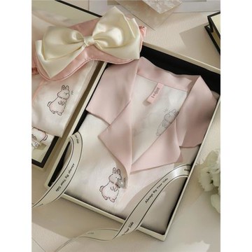 兔子可愛冰絲睡衣女春秋絲綢家居服2024年新款送閨蜜女朋友禮盒裝