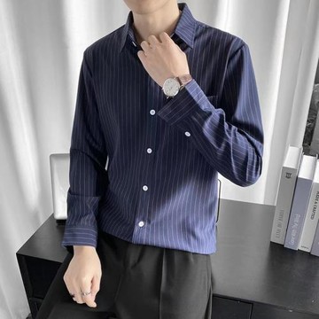 豎條紋襯衫男修身免燙抗皺高級感設計感寸衫休閑潮流韓版長袖襯衣