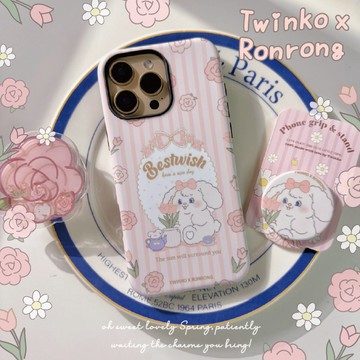 Twinko💗[CA2082]❥趙露思最愛兔茸茸聯名4.0午後花園-香頌玫瑰兔茸/二合一菲林殼防摔殼/磁吸殼Iphone