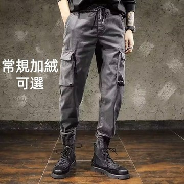 美式潮牌工裝褲男 新款大口袋束腳褲 寬松抽繩休閒褲男款 痞帥機能工裝褲男 束腳褲 休閒褲 冬季休閒褲 耐磨工裝褲 長褲