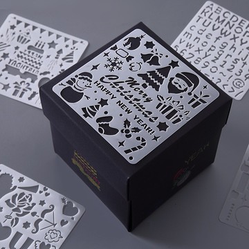 爆炸盒子主題花邊尺繪畫模版驚喜禮盒diy正方形手工相冊涂鴉模版