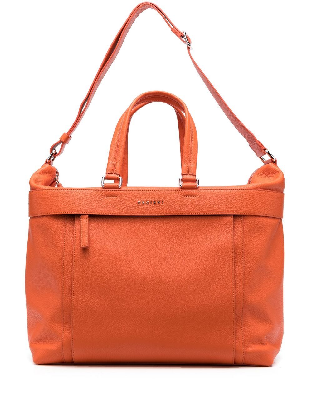 Orciani - logo-plaque leather holdall - men - Calf Leather - One Size - Orange