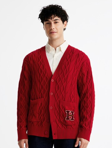 絞花針織字母刺繡開襟外套