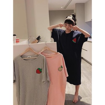 草莓水果純棉春秋韓版短袖睡裙