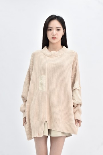 (F) mouggan 棉質純棉針織寬鬆杏色毛衣