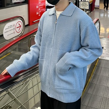 正韓編織感翻領拉鍊針織衫 僅剩海軍藍  YUPPIE 現貨優惠商品