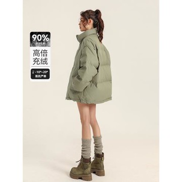 豆肯保暖羽絨服女冬季加厚外套2025年新款復古寬松oversize面包服