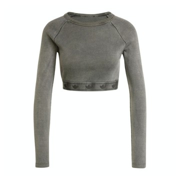 Adidas RIB LS TOP JD0014 女 長袖上衣 休閒長袖 短版 羅紋 灰