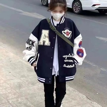 寬鬆棒球服 女休閒外套 美式潮牌棒球服街頭刺繡百搭學院風外套春秋季學生版寬鬆情侶衣服1001