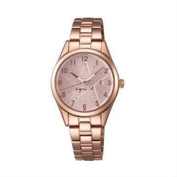 agnes b VJ22-KR60K(BH7016X1)玫瑰金星刻時尚腕錶/粉紅面28mm｜樂天全館特惠中★指定刷卡回饋10%