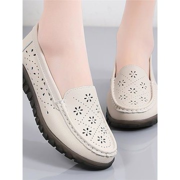 洞洞鞋女2025夏新款皮面一腳蹬牛筋不累腳防滑中老年扦鞋媽媽鞋