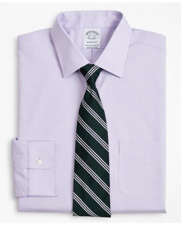 Brooks Brothers Men's Stretch Regent Regular-Fit Dress Shirt, Non-Iron Pinpoint Ainsley Collar | Lavender | Size 16½ 35