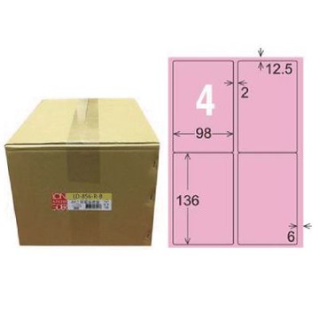 【龍德】LONGDER 三用電腦標籤 A4 4格 圓角 98*136mm 粉紅 1000張/箱 LD-856-R-B(適用雷射、噴墨、影印)