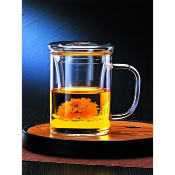 一品工坊玻璃茶杯帶蓋家用茶水分離泡茶杯耐熱大容量水杯男女杯子