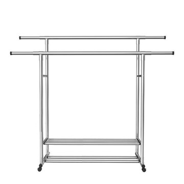 ㄇ型曬衣架 雙桿單層滑輪落地晾衣架 50×104×148cm 家用陽台折疊伸縮杆 不銹鋼曬衣架 室內室外 曬被子