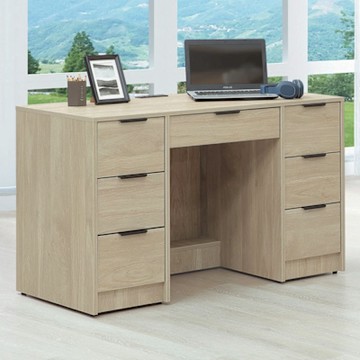 文創集 畢克爾4尺七抽書桌(桌面插座設置)-121x59x76cm免組