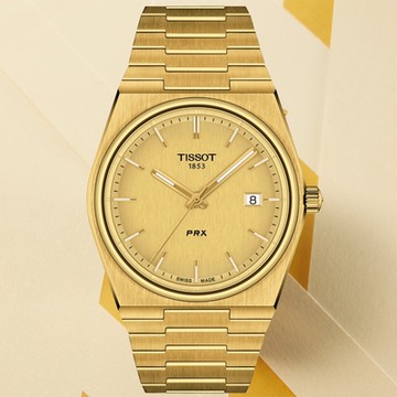 TISSOT天梭 官方授權 PRX系列 復古簡約石英腕錶-金 聖誕節 禮物 送禮 40mm/T1374103302100