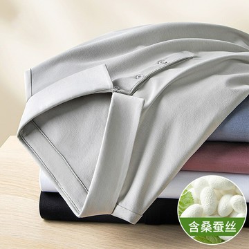 冰絲桑蠶絲短袖翻領t恤夏季2025新款休閑純色薄款polo衫男裝上衣