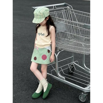 🎀biubiu童裝🎀女童多巴胺t恤無袖背心上衣夏季新款兒童小女孩外穿米色坎肩