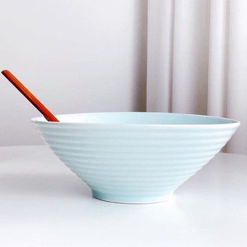 ins薄荷綠螺紋陶瓷大碗9寸家用簡約濃湯碗沙拉韓式大面碗大湯碗