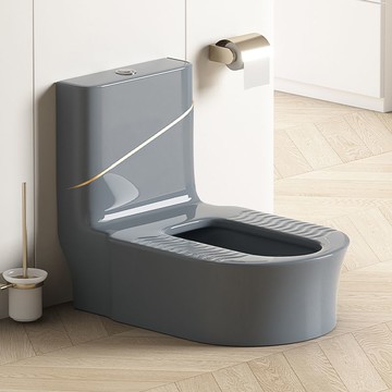 灰色一體帶彎免挖坑蹲便器馬桶坐便改蹲便蹲廁免砌臺陶瓷臺式蹲坑86YJ 公司貨