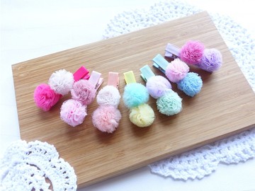 可愛糖果色小紗球髮夾 多色 hair clips