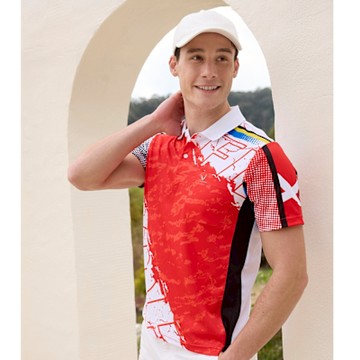 LEIDOOE迷彩LOGO紋男短袖POLO衫(96159)-橘