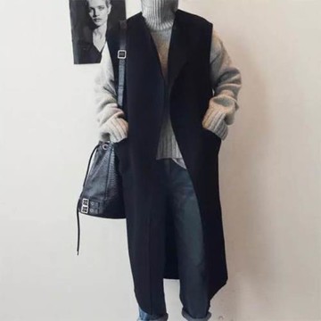 (免運)毛呢馬甲女2025新款中長款秋冬韓版bf百搭學院風歐洲站馬夾外套女