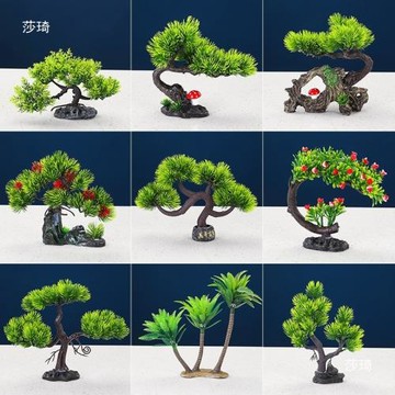 刺身擺盤裝飾仿真迎客松樹圍邊花草酒店廚房意境菜品海鮮姿造點綴