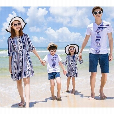 4点親子ペアルックワンピースお揃い半袖ｔシャツメンズレディース女の子男の子子供服親子ペア服親子ペアルックカップル 通販 Lineポイント最大get Lineショッピング