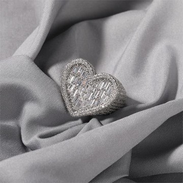 歐美街頭潮人豎排T方愛心情侶戒指ins個性嘻哈銅鑲鋯石心形指環