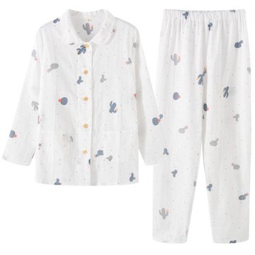 純棉紗布棉麻睡衣女夏季薄款可愛日系甜美亞麻家居服女春秋款長袖