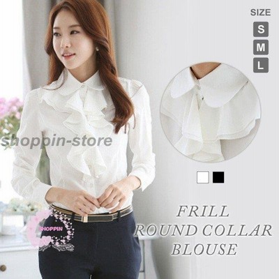 襟 フリル ブラウス シャツ レディース ワイシャツ Yシャツ フォーマル ビジネス スーツ 白 ホワイト サテン 長袖 フィス カジュアル 春 夏 春夏 通販 Lineポイント最大get Lineショッピング