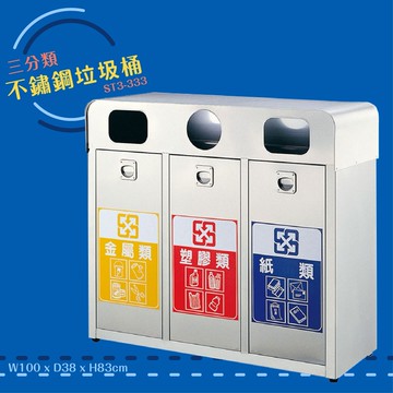 公共清潔➤ST3-333 不鏽鋼三分類桶 附不鏽鋼內桶 垃圾桶 垃圾筒 分類桶 回收箱 資源回收桶 百貨社區飯店