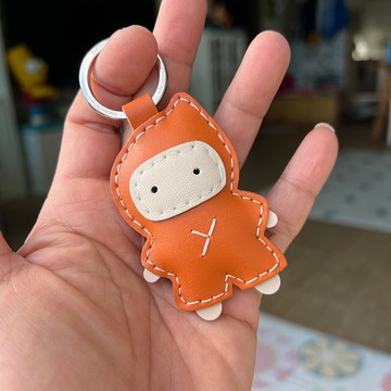 療癒小物 手工皮革 橘色 可愛 忍者 純手工縫製 鑰匙圈 小尺寸
