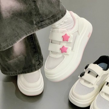 爆款🔥 厚底增高鞋  星星小白鞋女2025新款夏網面透氣女鞋厚底增高板鞋百搭休閒鞋