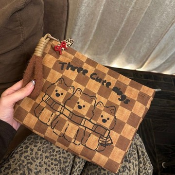 便攜式大容量複古格紋原創化妝包收納包高級感洋氣旅行外出洗漱包 OELN