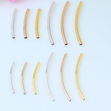 宏雲Hongyun-HC- 【 50pcs/包】14K包金保色光面彎管亮面長圓管首飾品配件 diy手鏈 手串 配飾材料