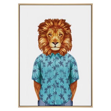 Boss 獅子 0.8cm細框 動物人像裝飾畫  30 x 40cm  木色