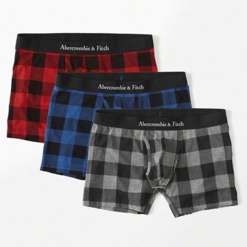 A  F 2017男時尚舒適黑藍灰格紋混搭四角內著3件組(預購)