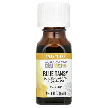 Aura Cacia, 全精油，載於霍霍巴油中，藍色艾菊，0.5 液量盎司（15 毫升）