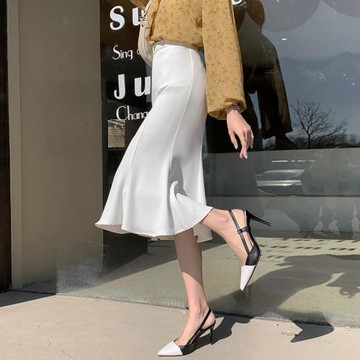 白色半身裙女春秋2025新款氣質中長款魚尾裙子高腰職業一步包臀裙