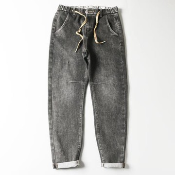 外貿尾貨剪標煙灰色彈力牛仔褲男秋冬季寬松直筒潮牌百搭休閑長褲